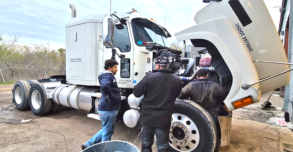 Salazar Semi-Truck Repair shop in Dallas TX performing heavy-duty cooling system repair