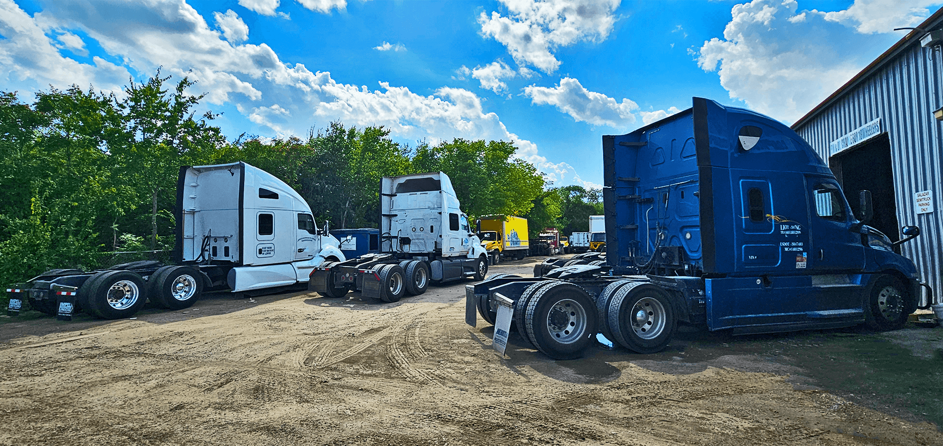 Semi-trucks in the yard at Salazar Semi-Truck Repair in Dallas TX